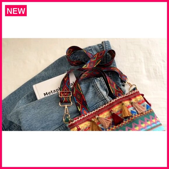 Boho Crossbody Bag with Tassels, Adjustable Strap, Canvas Tote - Picture 8 of 8